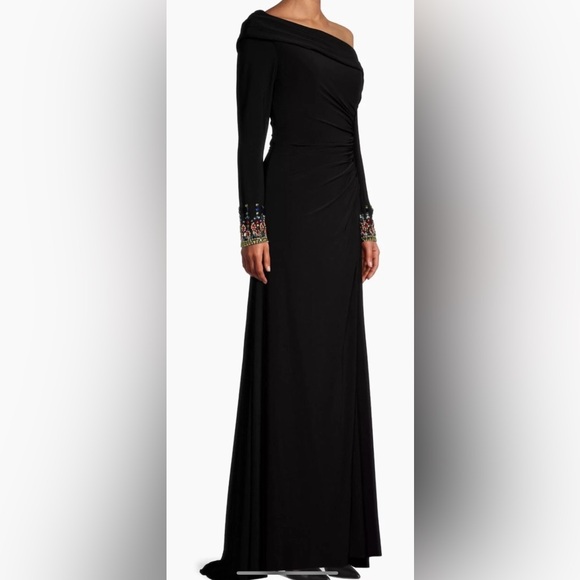 MAC DUGGAL Multi Colored Cuff Drop One Shoulder Black Gown size 10 NWT $398 - Picture 8 of 11